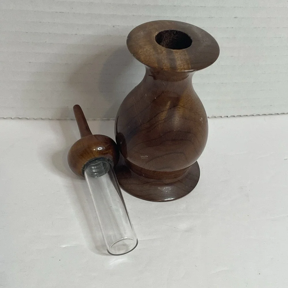 Mid-Century Oregon Myrtlewood Perfume Bottle w/ Glass Vial Insert NO PERFUME